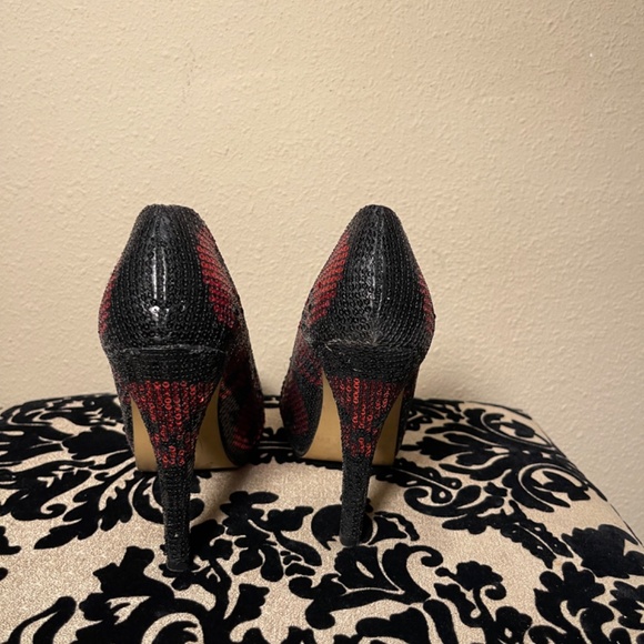 Black & Red Sequins Digi Skulls - Iron Fist Tempest Platform Stiletto Heels - Picture 9 of 11